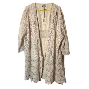 NWT Jaded Gypsy Dynamic Views Duster Cotton Lace Crochet Cream Boho Coquette